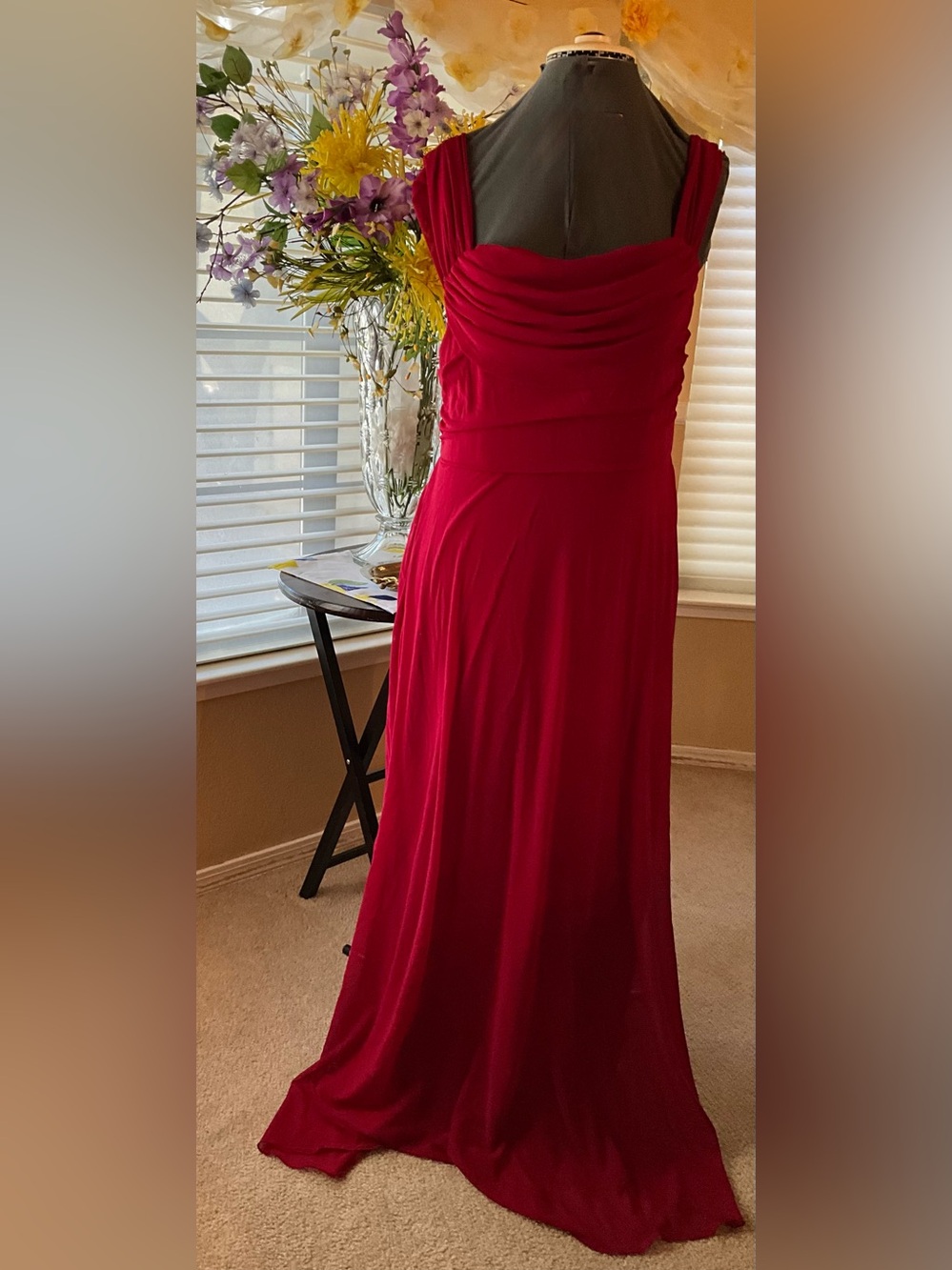 Sculpted Red Ruched Maxi Dress — Women's Evening Gown